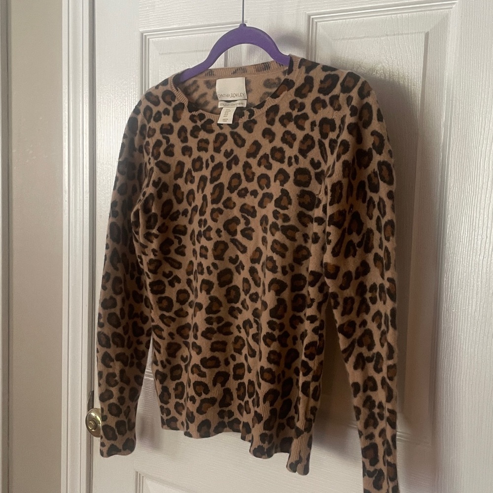 Cynthia Rowley 100% luxurious 2-ply cashmere gorgeous Leopard Print sweater - Picture 4 of 8